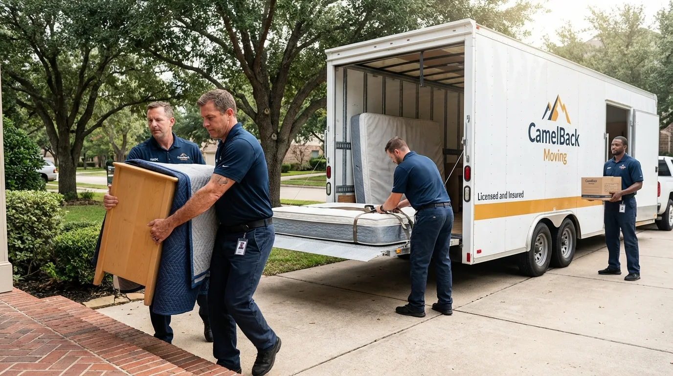 Crew loading residential truck for cross-state move from Monument, CO