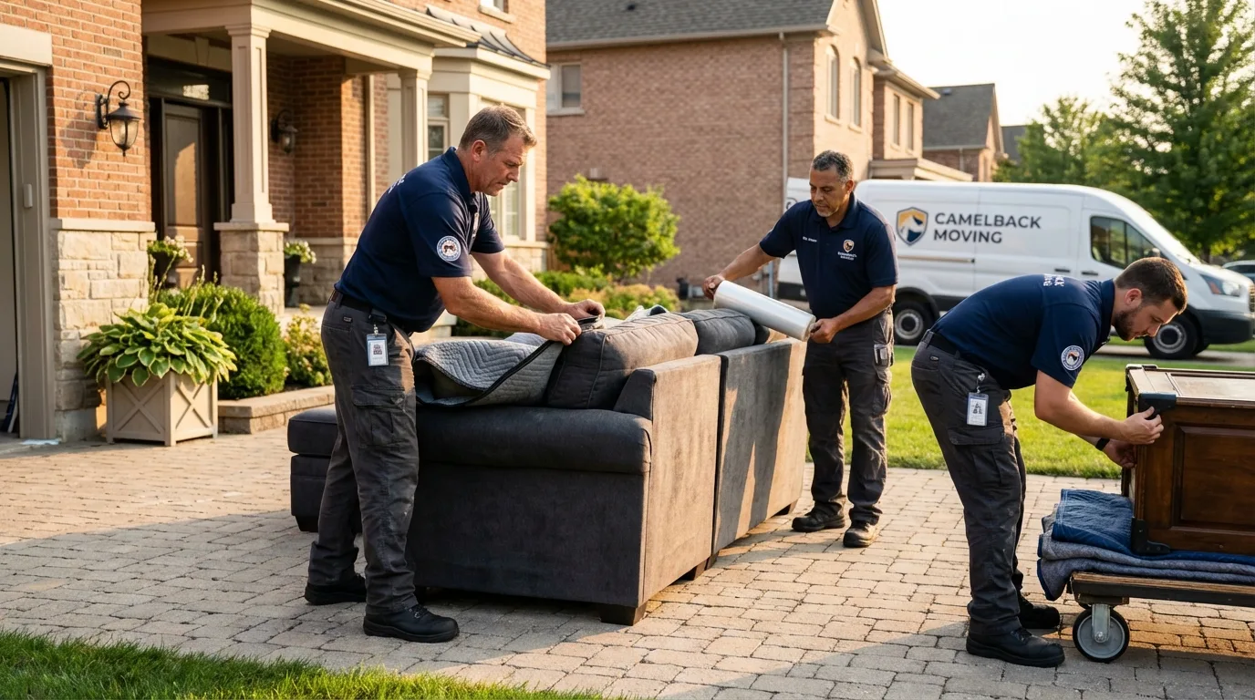 Large estate moving crew wrapping furniture in Monument, CO
